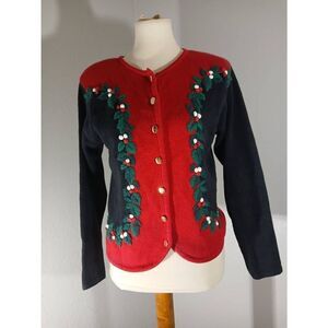 Dressbarn Vtg Festive Christmas Cardigan Sweater Size S